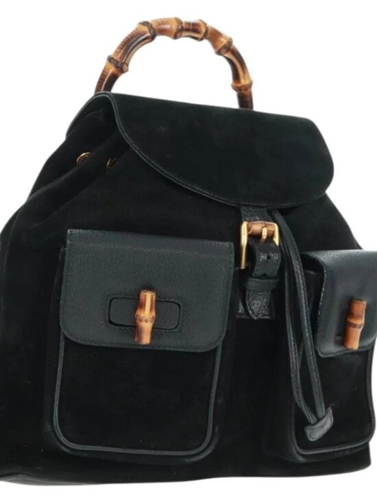 GUCCI Bamboo Backpack Suede Black Gold main image 7
